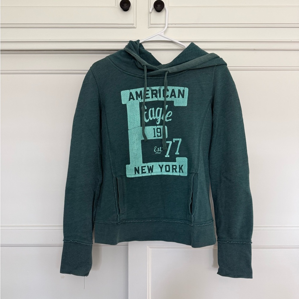American Eagle Outfitters Teal Hoodie Sweater